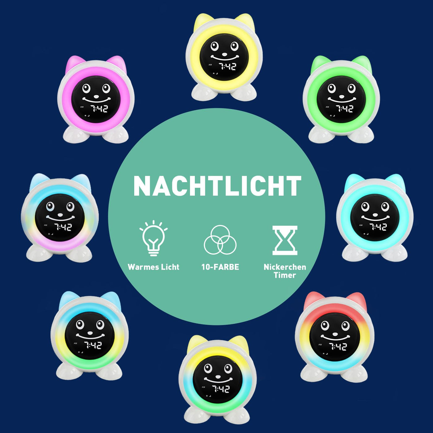 I·CODE Kinderwecker, Schlaftrainer Kinder mit Nachtlicht,Kinder Lichtwecker für Kleinkinder,Lernen von Schlafen und Aufwachen