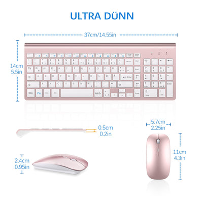 Tastatur Maus Set Ultra Slim, TopMate 2,4G Stille Compact USB 2400DPI Maus und Schissschalter Tastatur mit Abdeckung, mit 2 AA & 2 AAA Batterien für PC/Laptop/Windows/Mac-Rose Gold Weiß