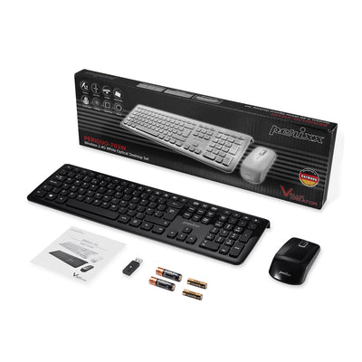 Perixx PERIDUO-703B DE, Kabellose Tastatur und Maus Set, 2.4G Funkt mit bis zu 10m Reichweite, Mini USB Empfänger, Klavierlack Schwarz , QWERTZ DE Layout