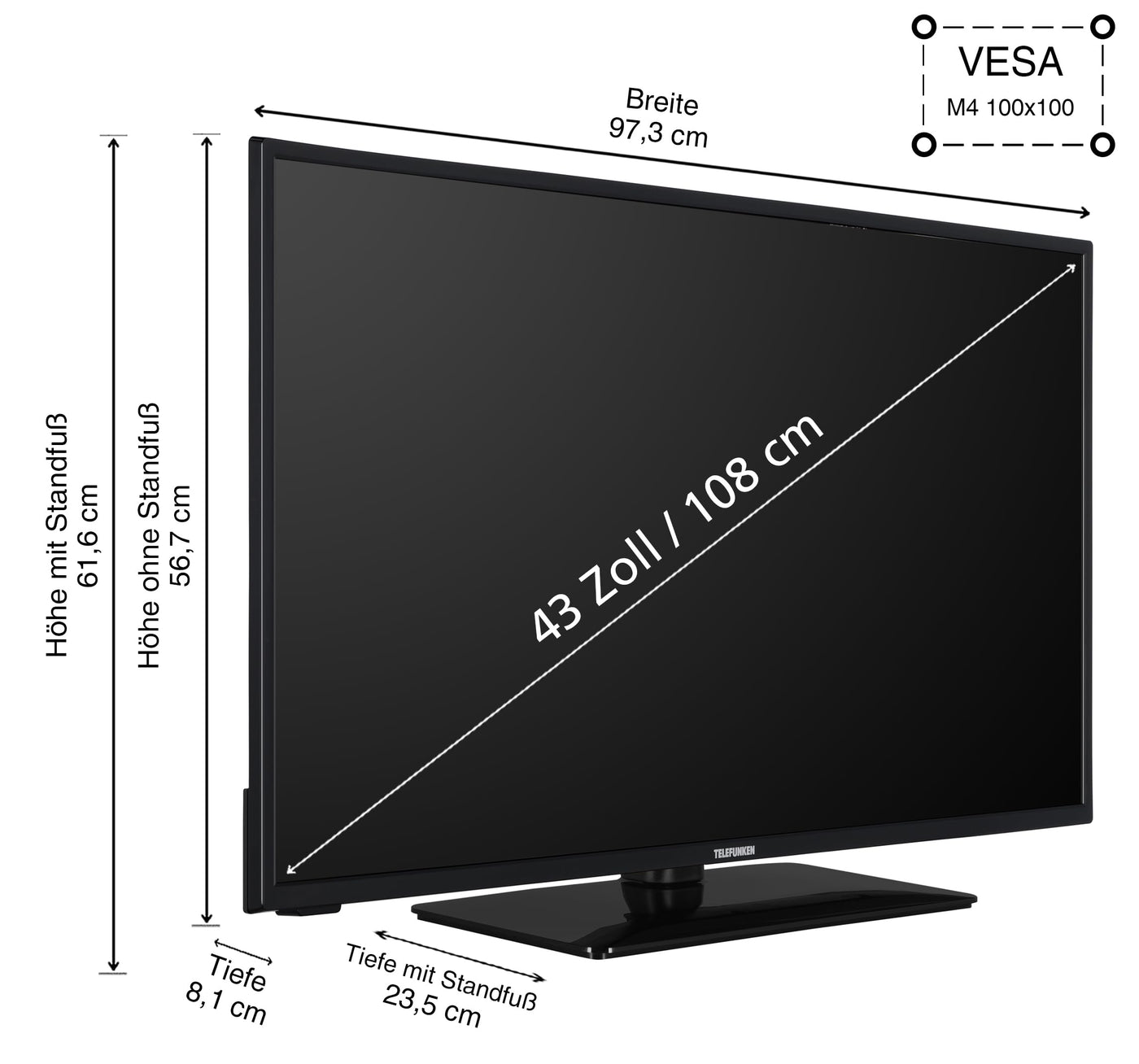 Telefunken D43U551X1CWI 43 Zoll Fernseher/Smart TV (4K Ultra HD, HDR Dolby Vision, Triple-Tuner, Dolby Atmos) - 6 Monate HD+ inkl.