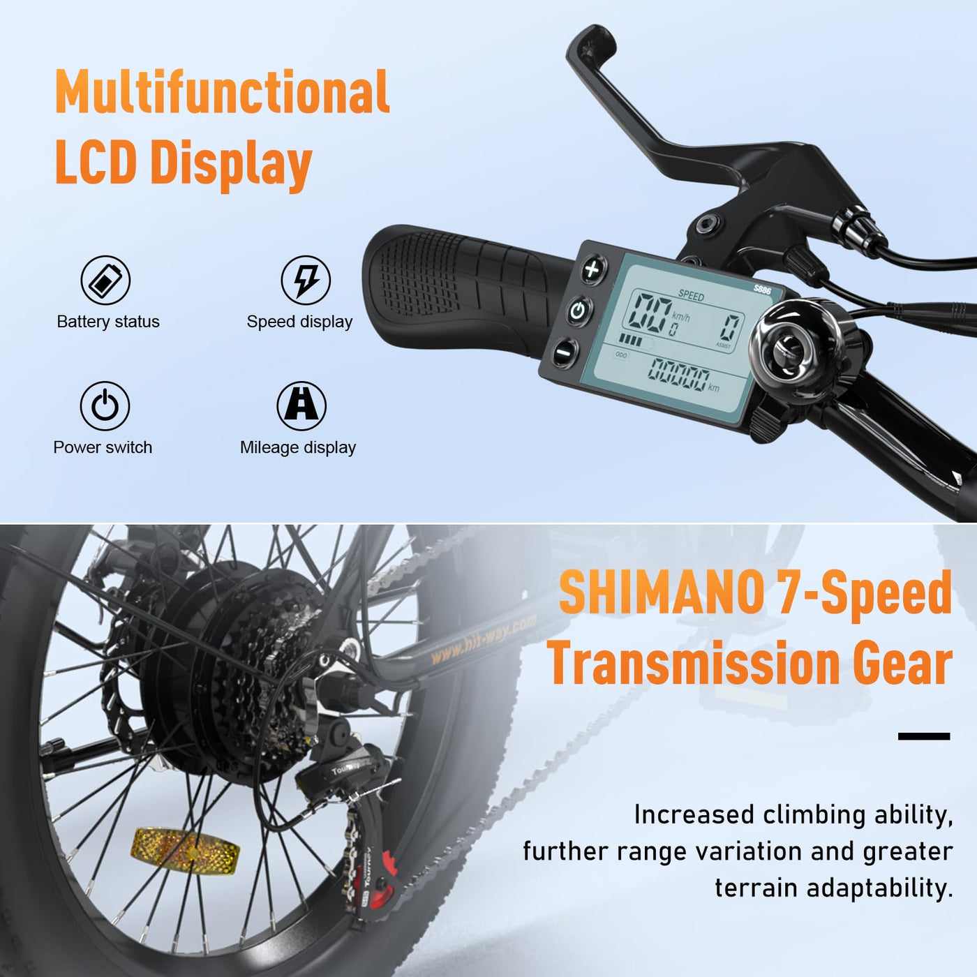 HITWAY E Bike 20"*3,0/20"*4,0 Fat Tire Elektrofahrrad E-Fahrrad klapprad, 36V 12Ah/48V 15Ah Akku, Max.Reichweite bis zu 35-90km/45-100km, Off-Road Mountainbike mit 7 Gängen, City EBike