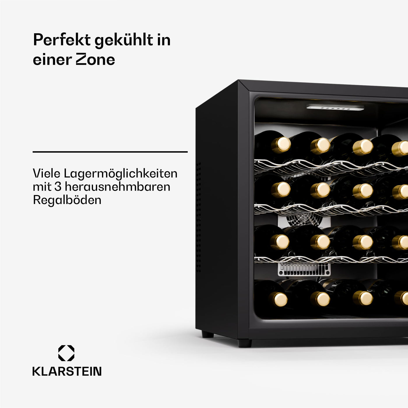 Klarstein Freistehender Weinkühlschrank, 1 Zonen Getränkekühlschrank Klein, Kleiner Weinschrank, Wein-Kühlschrank mit Glastür, Leiser Flaschenkühlschrank für Wein & Bier, 5-22°C, 16 Flaschen