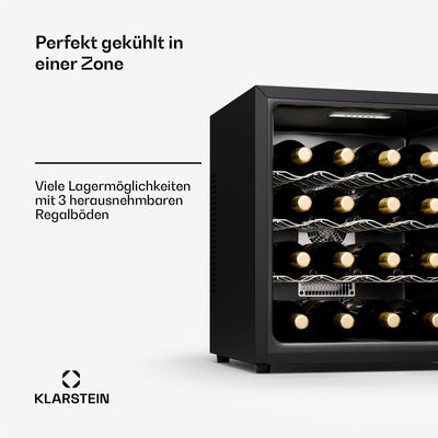 Klarstein Freistehender Weinkühlschrank, 1 Zonen Getränkekühlschrank Klein, Kleiner Weinschrank, Wein-Kühlschrank mit Glastür, Leiser Flaschenkühlschrank für Wein & Bier, 5-22°C, 16 Flaschen