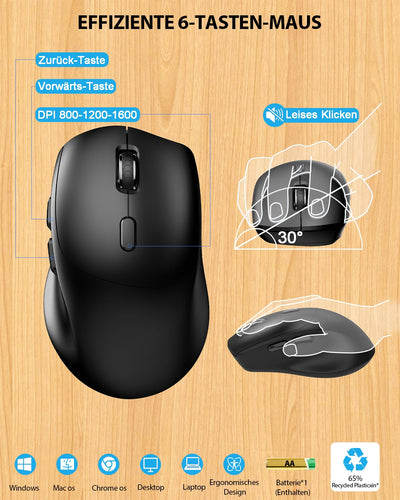 Tastatur Maus Set kabellos, Handballenauflage, Telefonhalter, Akku im Lieferumfang enthalten, 2.4G keine Latenz Ergonomische Tastatur kabellos Set, Leise Maus und Tastatur für Laptop, PC, Mac, Windows