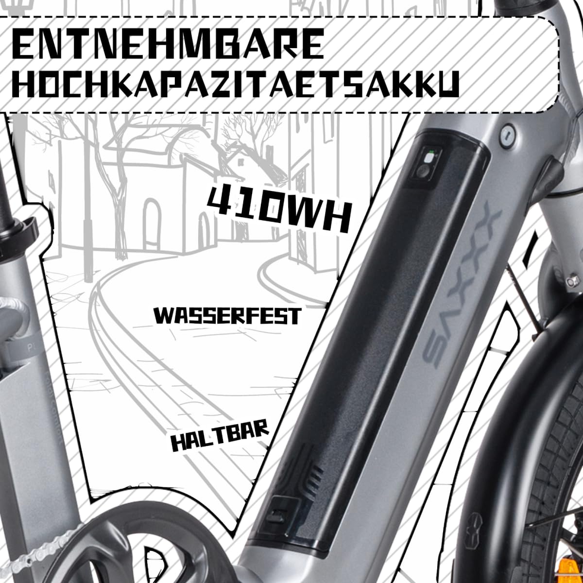 SAXXX Klapprad E-Bike, E Bike Klappbar 20 Zoll mit 7 Gang Kettenschaltung, Elektro Fahrrad Erwachsene mit 36V 11.4Ah Akku, Scheibenbremsen, 90KM Lange Range, Elektrofahrrad 25 km/h für Herren Damen