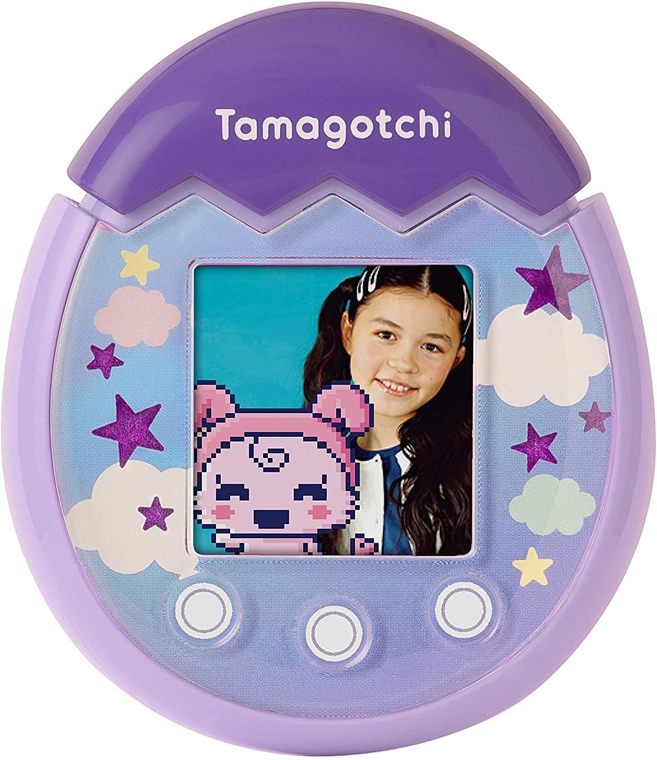 Bandai - Tamagotchi - Tamagotchi PIX - Lila Himmel - virtuelles elektronisches Haustier mit Farbdisplay, Touch-Schaltflächen, Spiele und Kamera - 42912