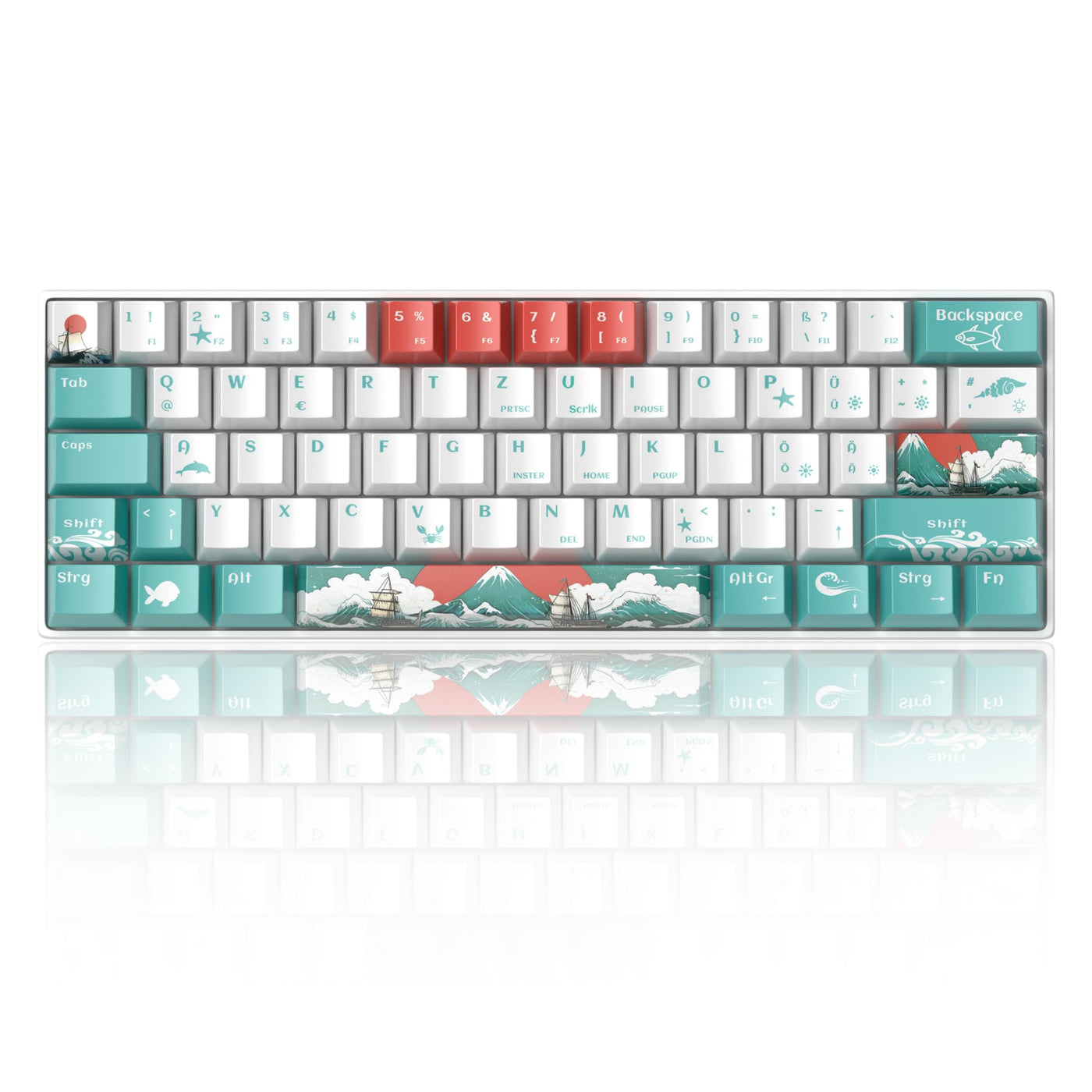 MageGee MK-STAR61 60% Mechanische Tastatur DE Layout, Hot-Swap-fähige kabelgebundene RGB-Gaming-Tastatur mit Farbstoff-Sublimationstastenkappen, vorgeölten Schaltern, Eva-Schaum für Mac/Win (Wellen)