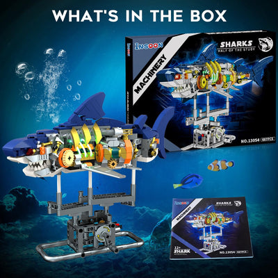 INSOON Technik Hai Bauspielzeug mit Schwenkbarem Körper & Licht, 687 Stück Meerestier Bausteine Modell mit Ständer, Kreative Haispielset Geschenkidee für Erwachsene Kinder Jungen ab 12 Jahren