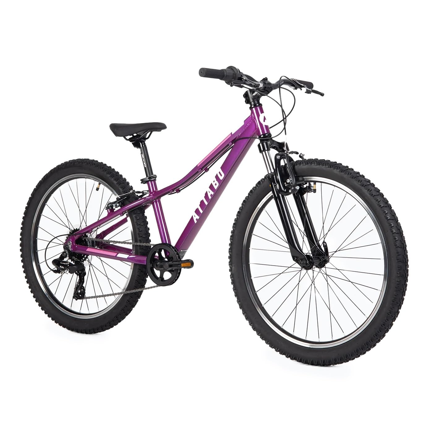 ATTABO Kinder-MTB JR Mountainbike mit Aluminiumrahmen 12" Violett Kinderfahrrad mit 24" Rädern mit Zubehör Ergonomischer Lenker V-Brake Verstellbarer Sattel 8-Gang-Kettenschaltung