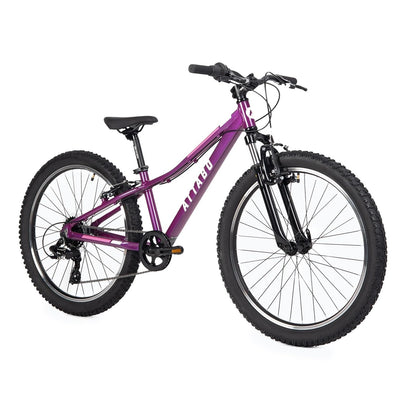 ATTABO Kinder-MTB JR Mountainbike mit Aluminiumrahmen 12" Violett Kinderfahrrad mit 24" Rädern mit Zubehör Ergonomischer Lenker V-Brake Verstellbarer Sattel 8-Gang-Kettenschaltung