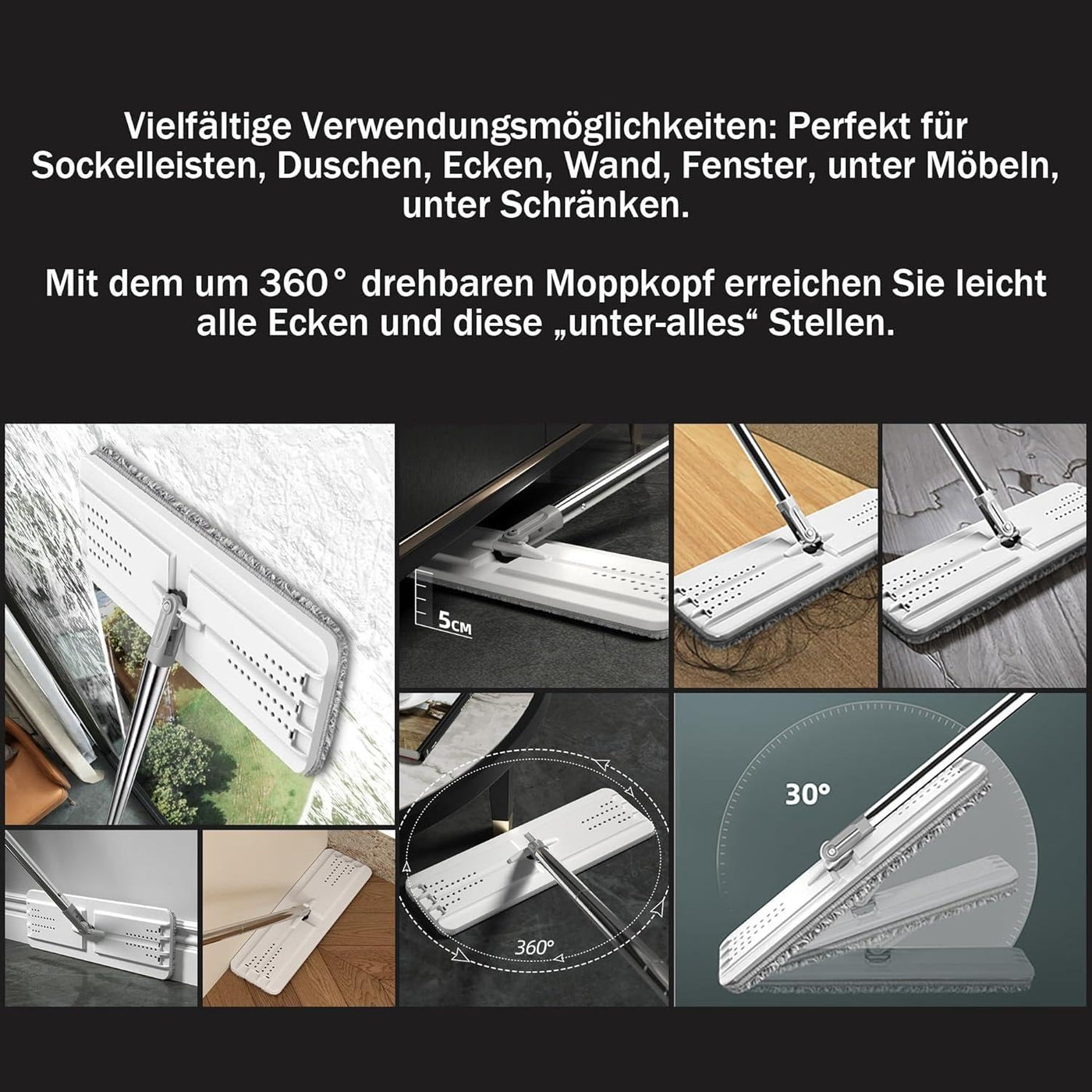 JOYMOOP Wischmopp und Eimer mit Auswringer-Set, freihändiger Flacher Bodenwischer und Eimer, mit 3 waschbaren Mikrofaser-Pads, Nass- und Trockengebrauch, Bodenreinigungssystem