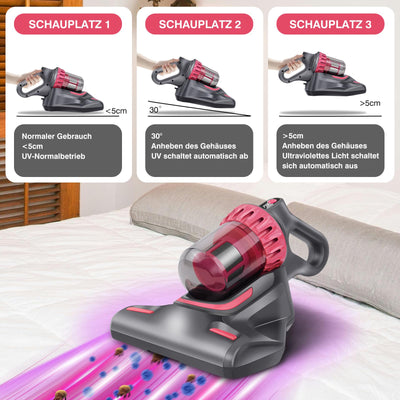 VickyHome 2 In 1 Handstaubsauger Milbensauger Für Matratzen, 10KPA Chmutzbehälter 200ML Akkustaubsauger Kabelloser Staubsauger, Autostaubsauger Milbensauger Mit UV Licht Für Allergiker