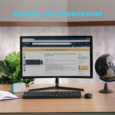 Perixx PERIDUO Kabellose Standard Tastatur und Maus Desktop-Set mit großen Druckbuchstaben, Schwarz, DE QWERTZ Layout 11717