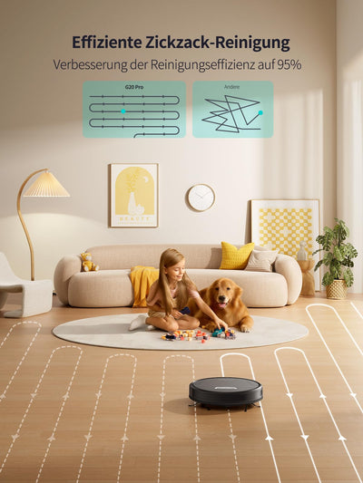 HONITURE Saugroboter mit Wischfunktion,G20 Pro Staubsauger Roboter mit 4500Pa Starke Saugkraft,7,6 cm Roboterstaubsauger mit APP Steuerung 180 Min Laufzeit,Ideal für Tierhaare,Teppiche und Hartböden