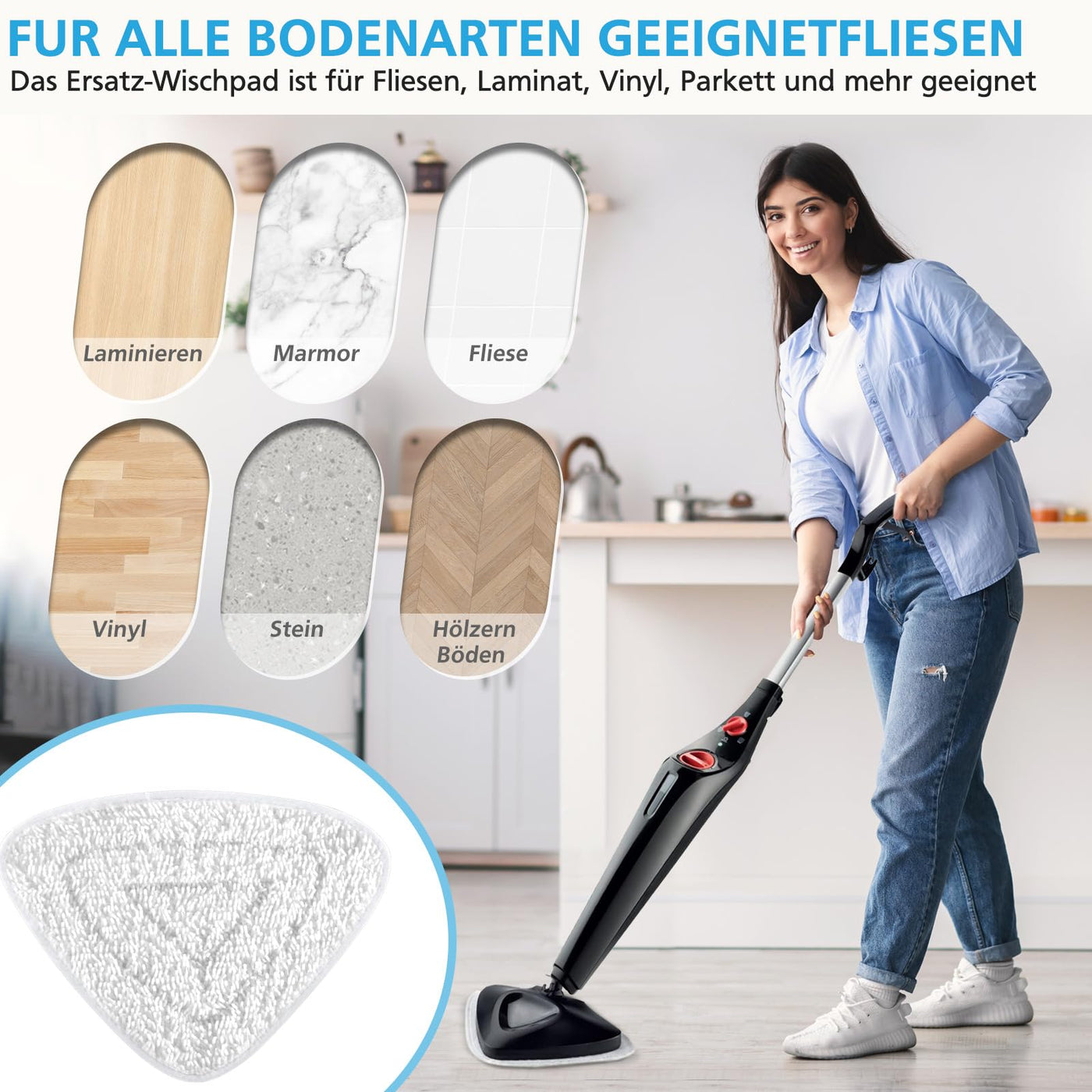 6 Pack für Vilead Steam Plus Dampfreiniger Ersatzbezug Kompatibel mit vileda Steam Dampfreiniger Ersatzbezüge und Vileda Steam PLUS Dampfreiniger, Tücher für vileda Bodenwischer Ersatzbezug