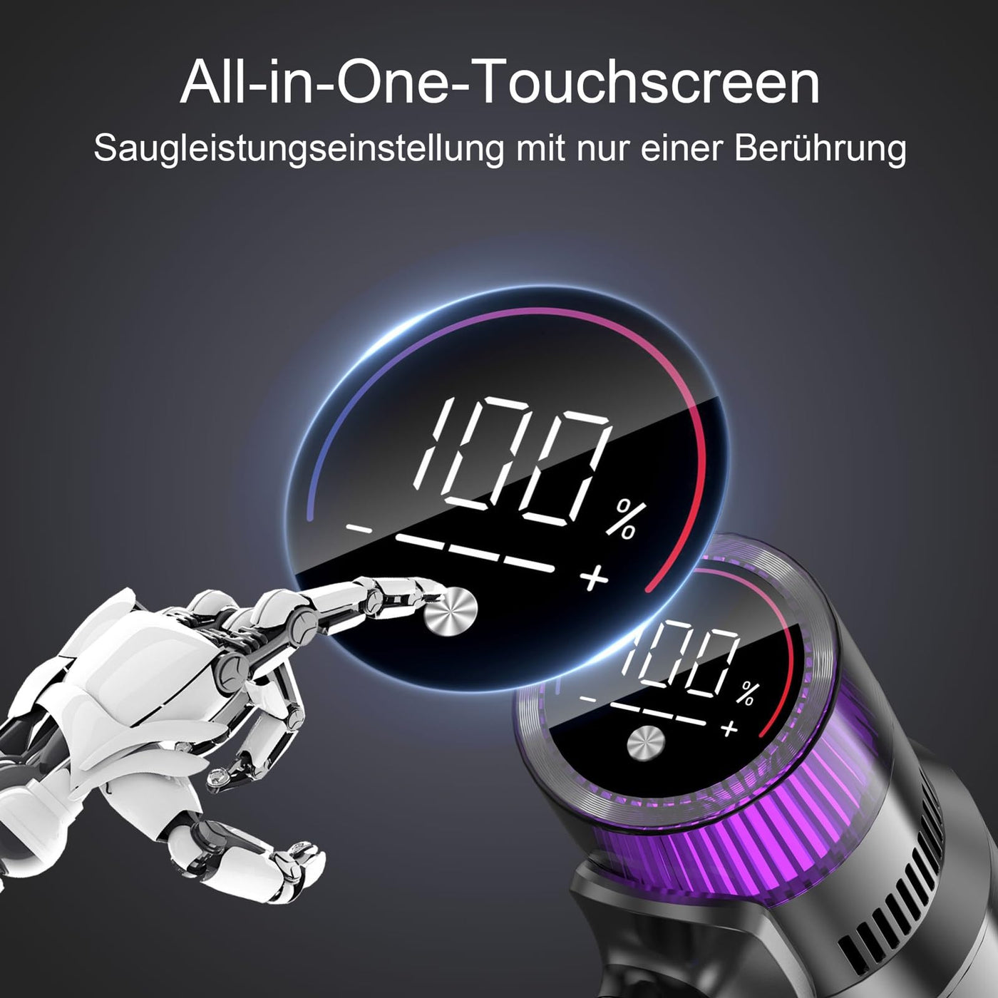 Vistefly V15s Max Akku Staubsauger Kabellos 45000Pa, 580W Kabelloser Staubsauger mit Touchscreen 8 in 1 Staub Automatisch Erkennen 70 Minuten Laufzeit für Tierhaare Hartböden Teppich