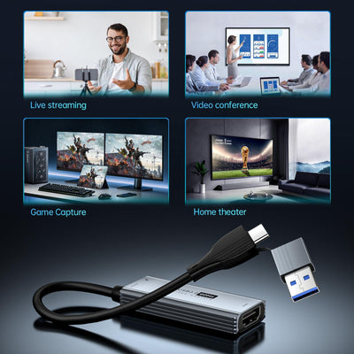 XIIXMASK USB 3.0 Video Capture Card with 100W PD - HDMI to USB/USB-C Capture Card 1440P 30fps & 1080P 60fps Video Capture Device for Streaming, Game Recording, Compatible for Quest 3, Switch, PS4/PS5