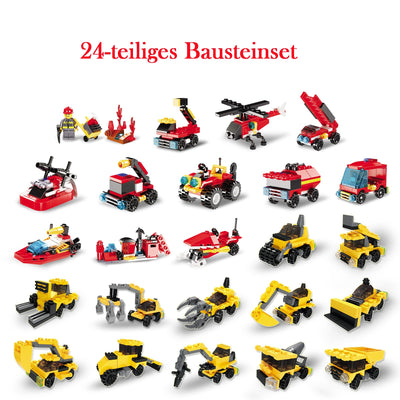 Rosami Adventskalender 2025 Kinder – Weihnachtskalender mit 24 Weihnachtsspielzeuge, Auto-Bausteine & Feuerwehr-Spielzeug, Geschenk für Jungen Mädchen