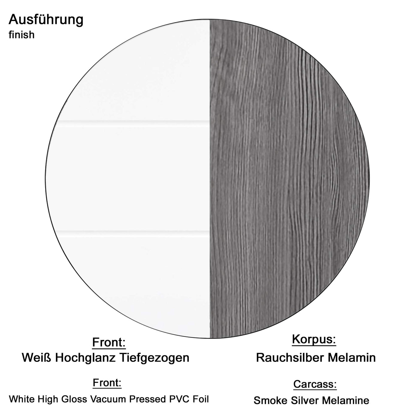 trendteam smart living - Waschbeckenunterschrank Unterschrank - Badezimmer - Line - Aufbaumaß (BxHxT) 60 x 57 x 31 cm - Farbe Sardegna Rauchsilber mit Weiß Hochglanz - 189830103