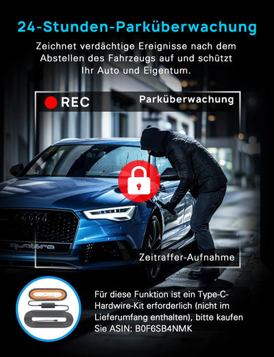 Dashcam Auto Vorne Hinten 4K+1080P, Navycrest 5GHz WiFi Dash Cam mit 64GB SD Karte, Dual Auto Kamera mit Super Nachtsicht, WDR, G-Sensor, 24/7 Parküberwachung, Loop-Aufnahme, APP Steuerung, Max 256G