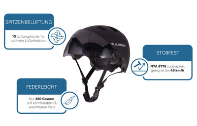 Rucanor Sprint Fahrradhelm (EN 1078 + NTA 8776) - Verstellbar mit Skala - Leichtgewicht - Größe L 58-61 cm - Schwarz - Fahrradhelm - Speed Pedelec - Scooter