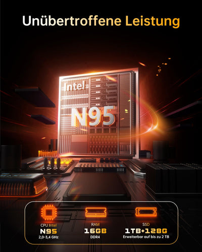 jumper 2025 Laptop 17,6 Zoll IPS 1920X1200, N95 CPU, 16GB RAM 1TB SSD + 128GB eMMC, Beleuchtetes QWERTZ-Tastatur, Leichte Notebook Computer für Unternehmen und Studenten, USB/HDMI/Type-C/WiFi6