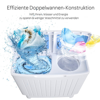 RELAX4LIFE Mini Waschmaschine mit Schleuder, 5KG Waschkapazität+3KG Schleuderkapazität, Waschautomat mit 2 Kammern & Timer, Camping Waschmaschine für Wohnwagen Kleine Wohnräume