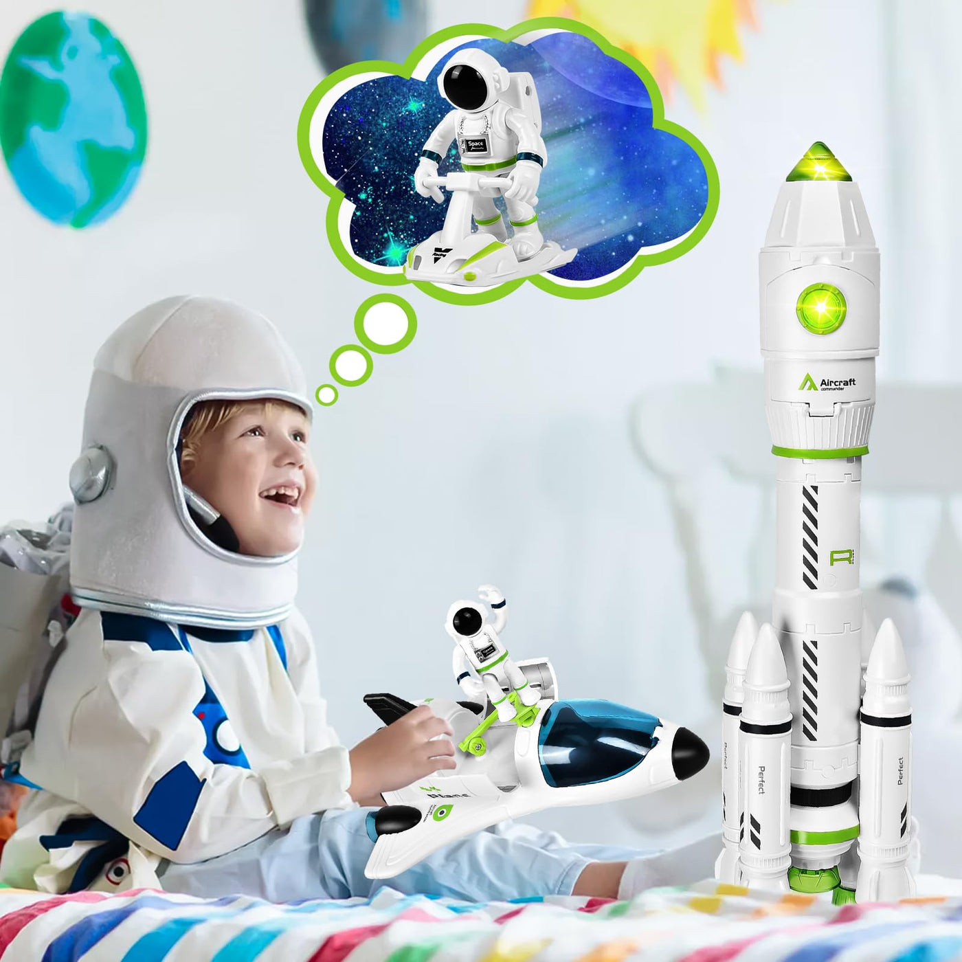 Herenear Space Raketen Spielzeug für Kinder, Space Shuttle Modell für 3 6 8 9 Jahre Kinder, Space Mission Raumschiff Spielzeug, STEM Luft Raumfahrt Raketenwerfer, 5-in-1 Lernspielzeug mit Motorroller
