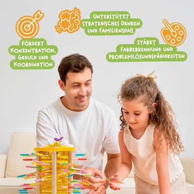Nene Toys BEEFALL Groß, 4-in-1 Lernspiel mit Bienen, Montessori Spielzeug ab 3 Jahren mit bunten Stäben, Würfeln & Karten - Holzspiel für Jungen & Mädchen 3-9 Jahre - Pädagogisches Familienspiel