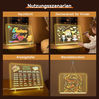 Led Zeichenbrett, Leuchtendes Led Zeichenbrett für Kinder mit 13 Farben & 6 Modi, 35x25cm Acryl Schreibtafel Kinder mit Adapter für Maltafel, Memo, Werbung, Nachtlicht, Wanddekoration