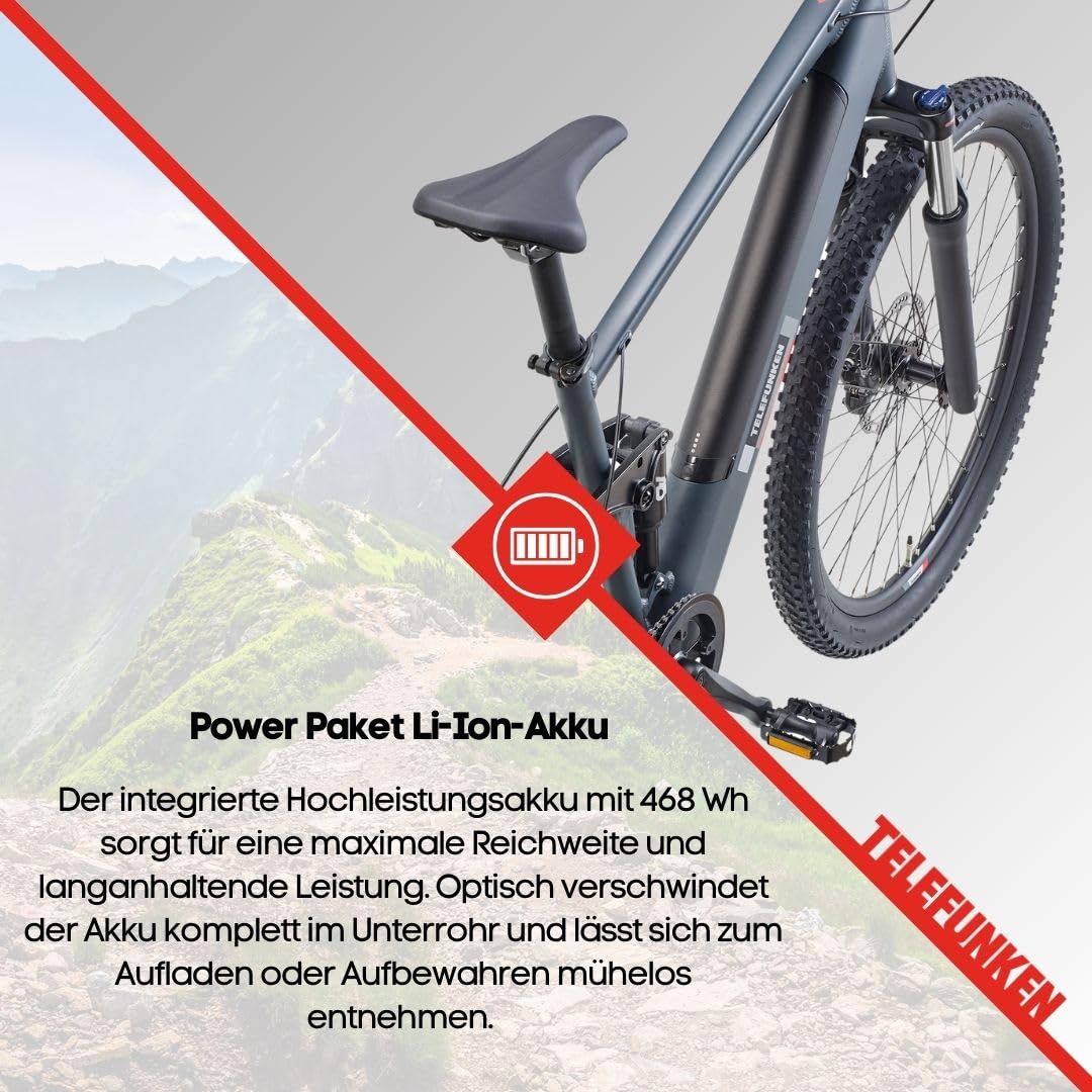 TELEFUNKEN E-Bike Mountainbike Elektrofahrrad Alu, 8 Gang Kettenschaltung - Pedelec MTB 27,5 Zoll, Hinterradmotor, 250W, Hydr. Scheibenbremsen, Grau, Aufsteiger M936