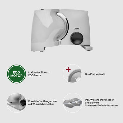 ritter nova 1 Duo Plus Elektrischer Allesschneider & Schneidemaschine aus Metall mit ECO-Motor, Made in Germany, Grau