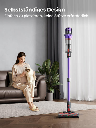 SMOTURE Akku Staubsauger, 550W 45KPA 60 Min. Laufzeit Selbststehender Staubsauger für Zuhause, Staubsauger Kabellos mit Wandmontierte Ladestation,Automatikmodus,Abnehmbare Akku,Touchscreen