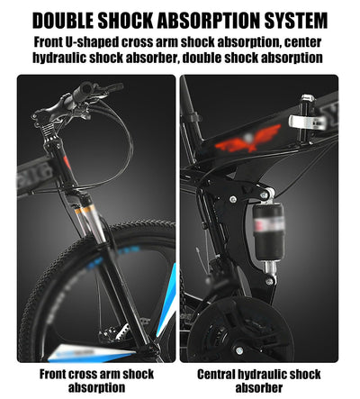 KLYDBMYT 24" 26" Faltbares Mountainbike mit Doppelfederung Mountainbike 21-Gang-Rahmen aus Kohlenstoffstahl Sportfahrrad für Erwachsene Männer und Frauen Teenager