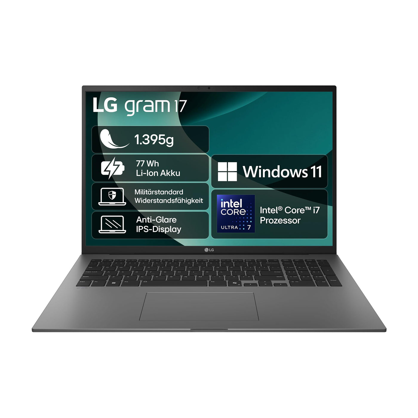 LG gram 17 Zoll Laptop - Intel Core Ultra 7 (16GB RAM, 1TB SSD, Intel Arc Graphics, Windows 11 Home, Bluetooth 5.3, 2xThunderbold 4) - Grau, 17Z90TL-G.AU79G