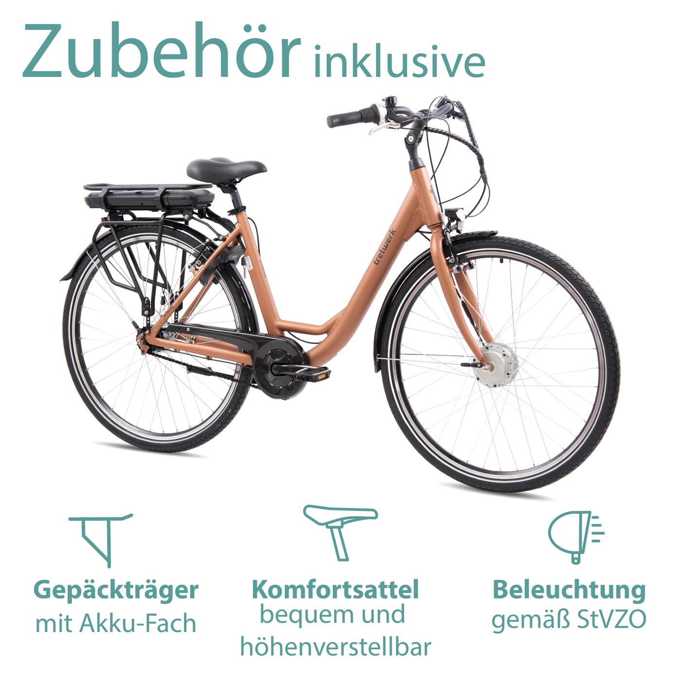 TRETWERK 28 Zoll E-Bike Cloud Mars Metal - E-Citybike Damen Fahrrad mit 7 Gang Nabenschaltung - Elektrofahrrad mit Frontmotor 250W, 36V