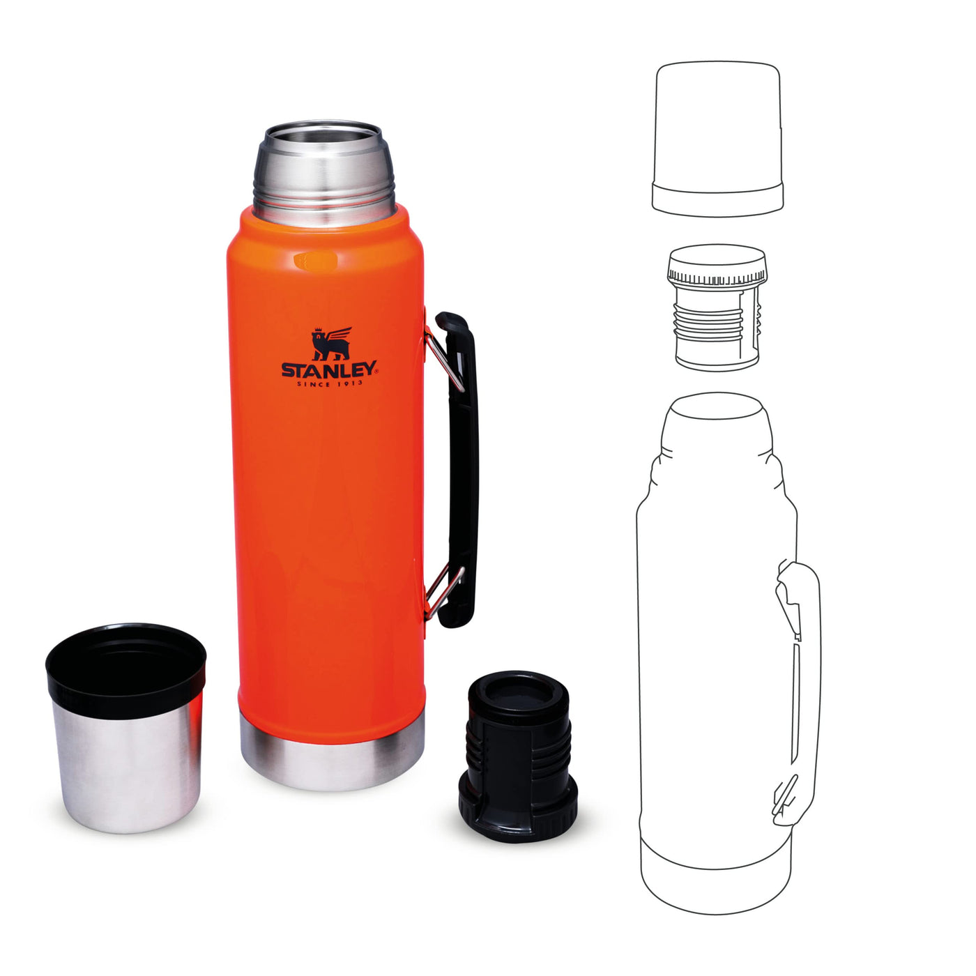 Stanley Classic Legendary Thermosflasche 1L - Thermos Hält 24 Stunden Heiß oder Kalt - Edelstahl Thermoskanne - BPA-Frei - Spülmaschinenfest - Blaze Orange