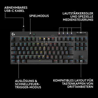Logitech G PRO X TKL Rapid Tenkeyless kabelgebundene Gaming Tastatur mit magnetischen Analogschaltern, Rapid Trigger-Modus, einstellbarem Auslöser und anpassbarer RGB-Beleuchtung, QWERTZ DE - Schwarz