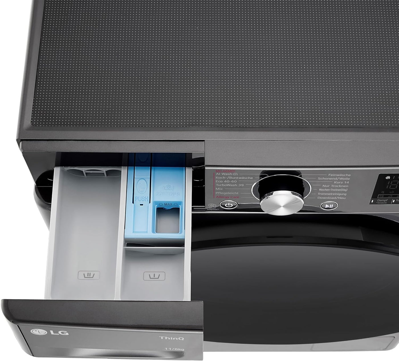 LG W4WR70E6YB, Frontlader-Waschtrockner 11 - 6 kg, Klasse A/D, 60x62x85 cm, Wi-Fi, AI Direct Drive, Tiefenreinigung mit Dampf, TurboWash 360, Große Kapazität, Außentür aus gehärtetem Glas, Schwarz