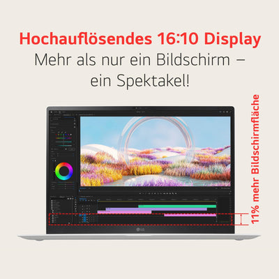 2024 LG gram Pro 16 Zoll Notebook - 1199g Intel Core Ultra7 Laptop (32GB RAM, 2TB Dual SSD, 24,5h Akkulaufzeit, IPS Panel Anti-Glare Display, Win 11 Pro) - Schwarz