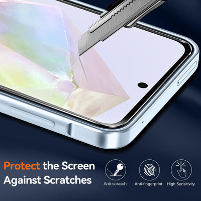 iVoler Nie Vergilbung Klar Hülle für Samsung Galaxy A35 5G mit Stoßfest Schutzecken, 1 Handyhülle mit 3 Stück Panzer Schutz Glas, [Militärischer Schutz] Transparent Schutzhülle Dünn Durchsichtige Case
