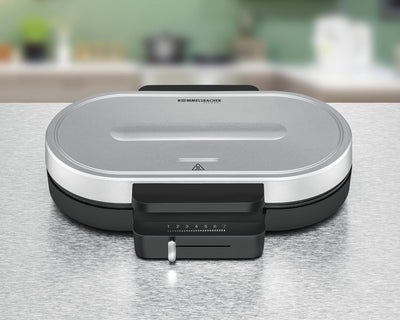 ROMMELSBACHER Waffel Automat WA 1250, für 2 Herzwaffeln, je 16 cm, Ø Antihaftbeschichtung, Backampel, stufenlos regelbar, 1250 Watt, schwarz/silber
