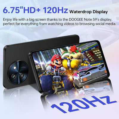 DOOGEE Note 59 5G Android 15 Smartphone Ohne Vertrag, 32GB+128GB /2TB Handy Günstig, 6.75" HD+ 120Hz Handy Ohne Vertrag, 6250mAh Simlockfreie Handys, 16MP+8MP, Dual 5G SIM, OTG/Face ID/NFC/Widevine L1