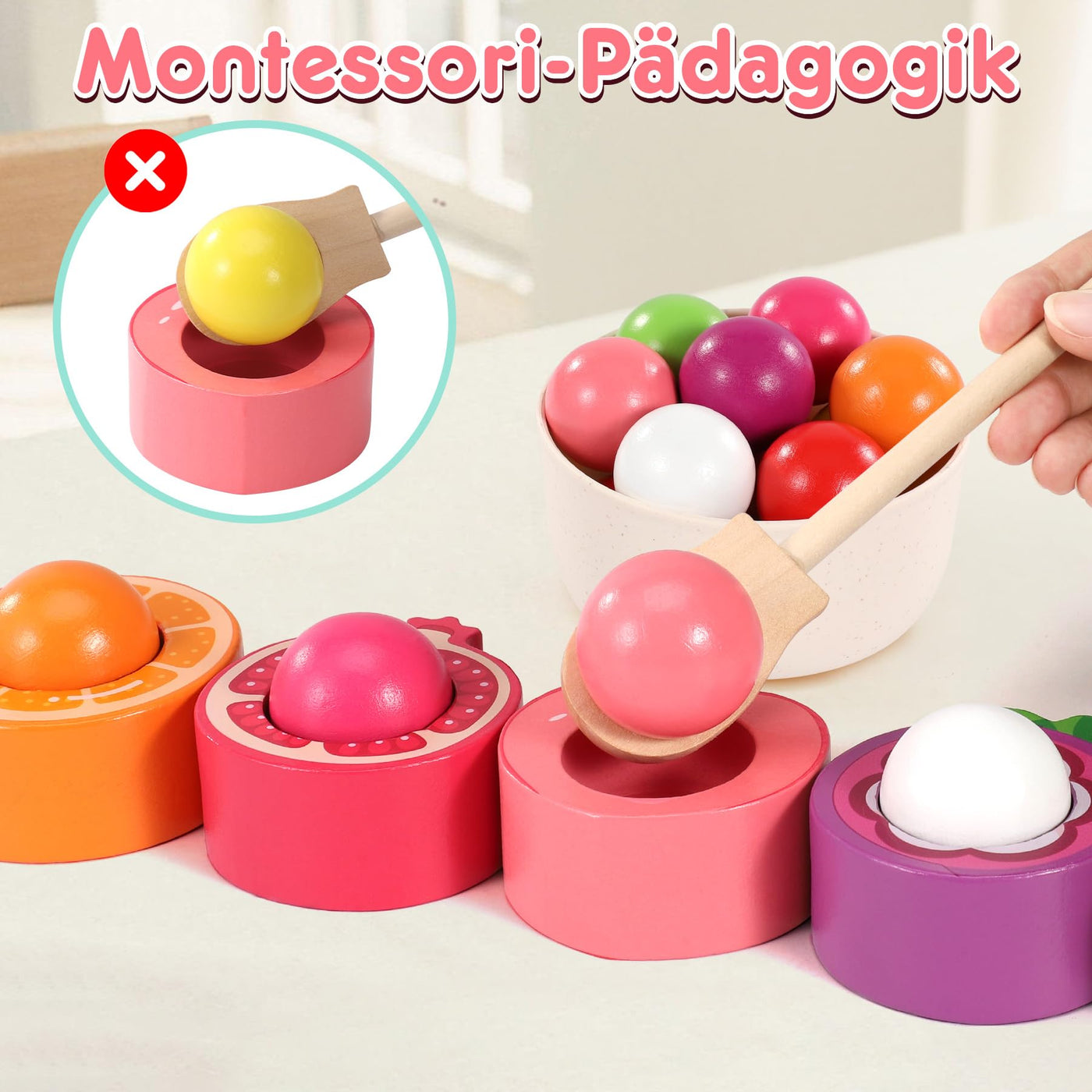 Montessori Spielzeug ab 1 2 3 Jahr, Baby Motorikspielzeug Obst Holzspielzeug für Farbsortierung und Zählen, Geschenk für Mädchen Jungen 1 2 3 Jahre