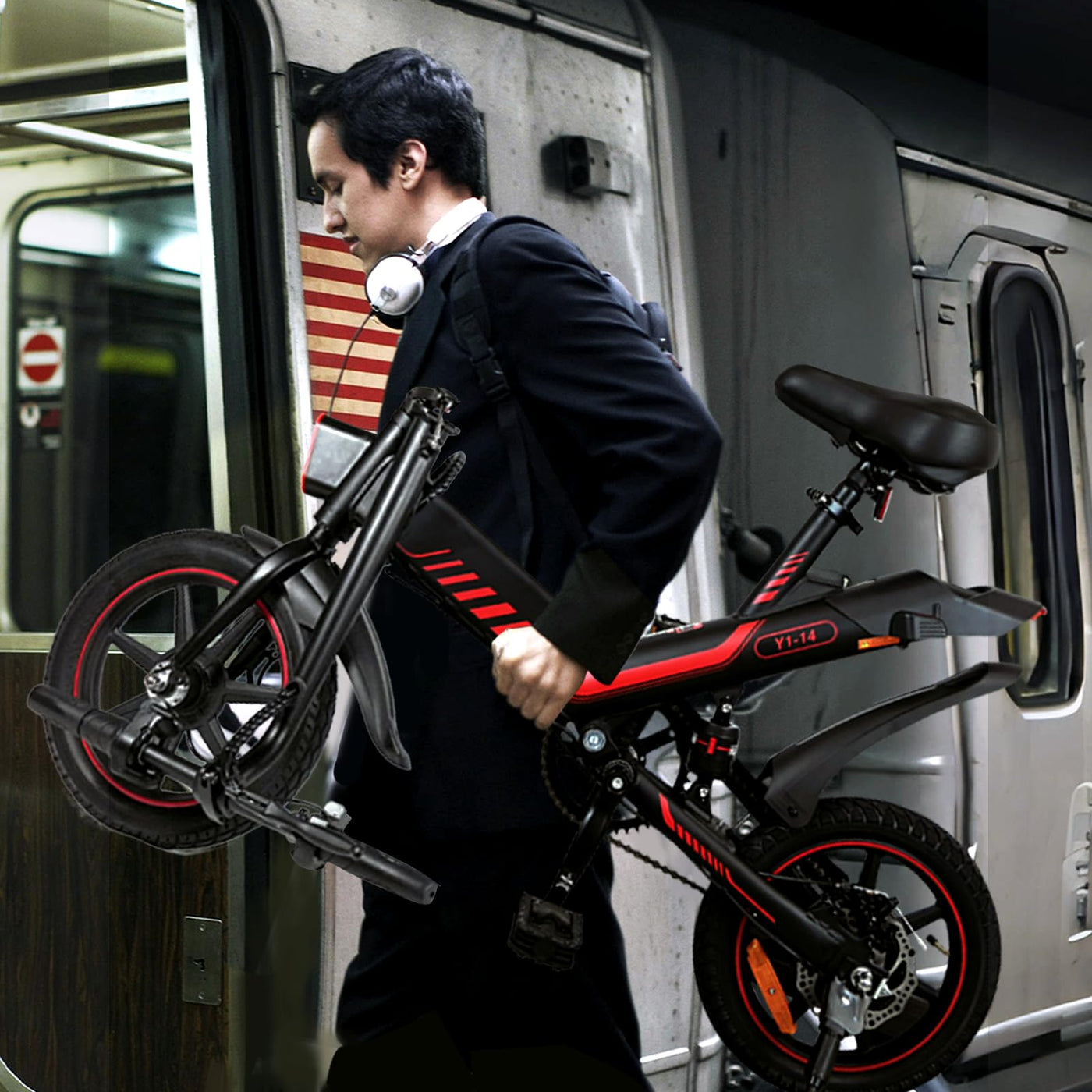 IDMD 14 Zoll E-Bike Klappbar, 36V 10,4Ah Akku und Bis 45 km Reichweite, 250W Motor, Einstellbarer Höhe Mini Elektro-Klapprad für Stadt & Pendler Damen und Herren (Blau)