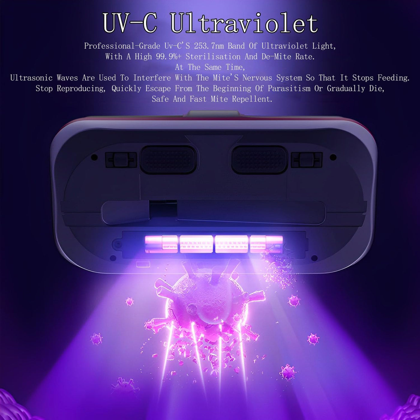 MZBDYYF Hochfrequenz Starkes Instrument zur Entfernung von Milben - Bettsauger mit UV -Licht für Matratzen, Teppiche, Sofa - schnurlose Tiefe Reinigung