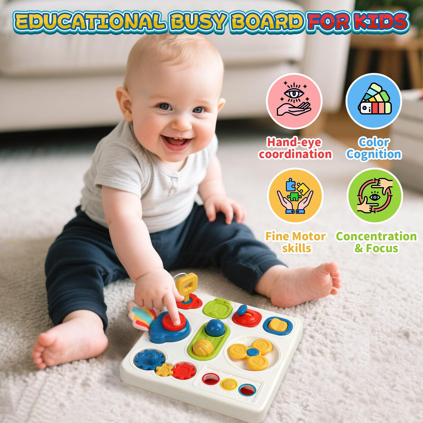 Montessori Spielzeug ab 1 Jahr Busy Board ab 1 Jahr mit Licht & Ton Kinderspielzeug ab 1 2 Jahr 8 IN 1 Sensorik Spielzeug 18 Monate Motorikspielzeug Baby Activity Board Geschenk für Jungen Mädchen