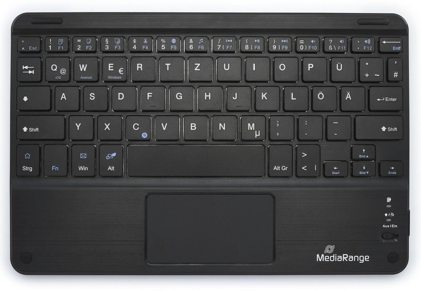 MediaRange kompakte Funk-Tastatur mit 64 Tasten und Touchpad, QWERTZ (DE/AT/CH) Tastaturbelegung, schwarz