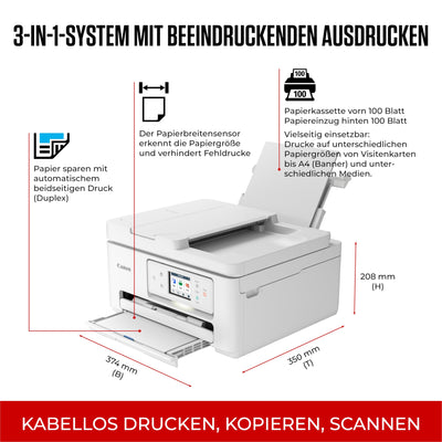 Canon PIXMA TS7750i Multifunktionsdrucker 4in1 (Tintenstrahl,Drucken, Kopieren, Scannen,Faxen, A4, 6,7 cm Touch, WLAN, 35 Blatt ADF, 2 Papierzuführungen, kompatibel mit Pixma Print Plan "Abo") Weiß