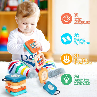 mobumeia Montessori Spielzeug ab 1 Jahr, Motorikwürfel, Busy Board ab 1 Jahr, Beschäftigung Im Flugzeug Kleinkind, Sensorik Spielzeug Baby, Geschenk für Kleinkinder Fördert Motorik und Kognition